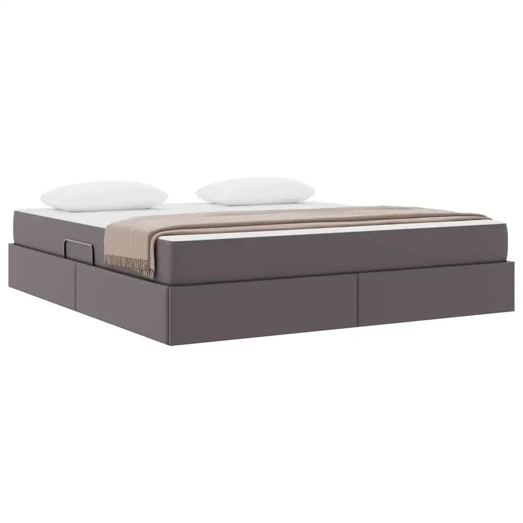 Letto con contenitore e materasso 2 pcs Grigio Pelle