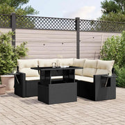 Set Divano da Giardino 6 pz con Cuscini Nero in Polyrattan