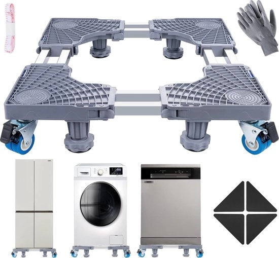 Sokkel per lavatrice con 4 ruote bloccabili e misuratore + guanti + chiave a doppio fine + istruzioni (possibilmente non disponibile in italiano), piedistallo regolabile