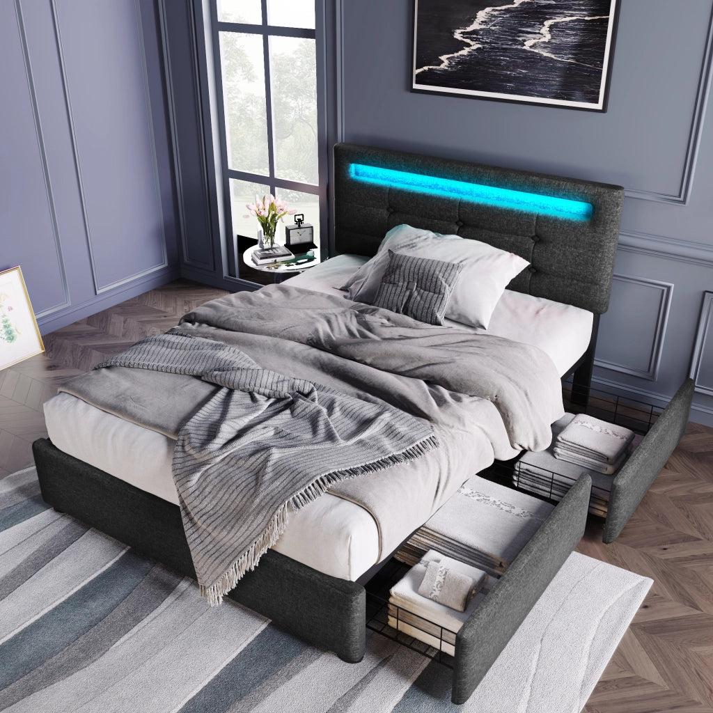 letto imbottito lino grigio 90x200 cm