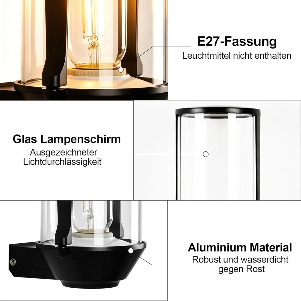 ZMH Lampada da Esterno Interno E27 Max 40W Nero per Terrazza Balcone/Parete Giardino Senza Lampadina