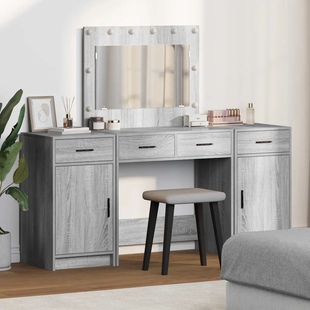 Toeletta | Tavolo da Trucco con cassetto 3 pz Grigio Legno multistrato