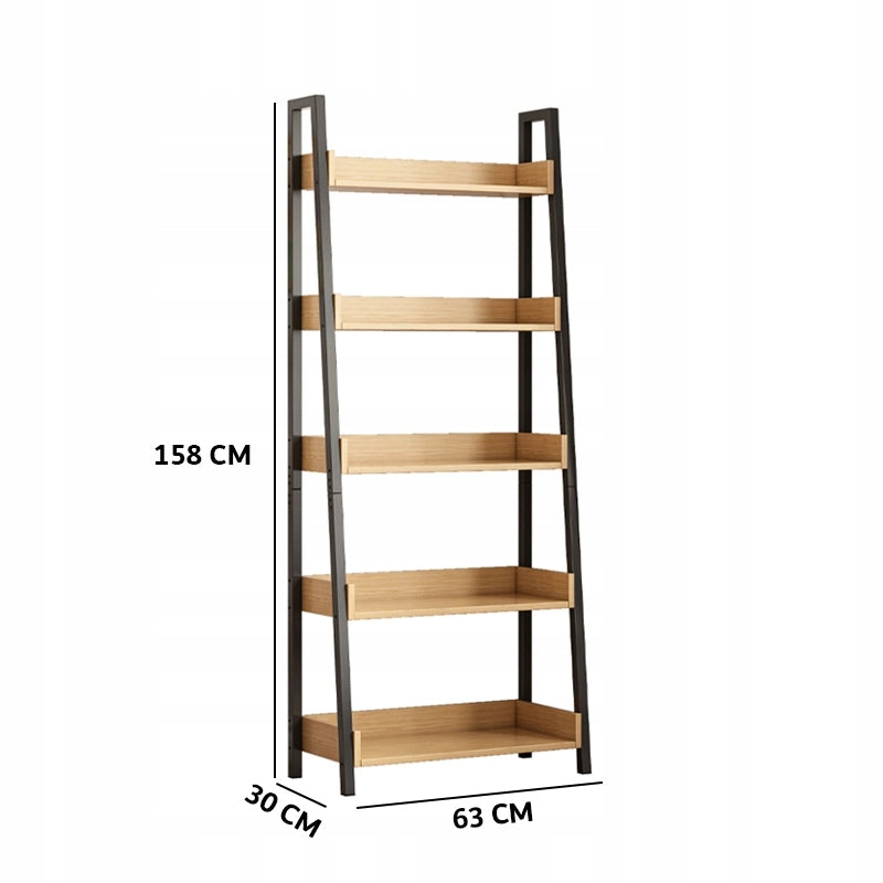 Scaffale per libri raccoglitori a scala in rovere nero per ufficio, salotto, loft