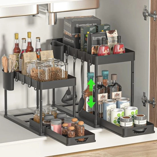 Organizzatore sotto il lavandino con 2 piani e ante - Soluzione di stoccaggio per cucina e bagno