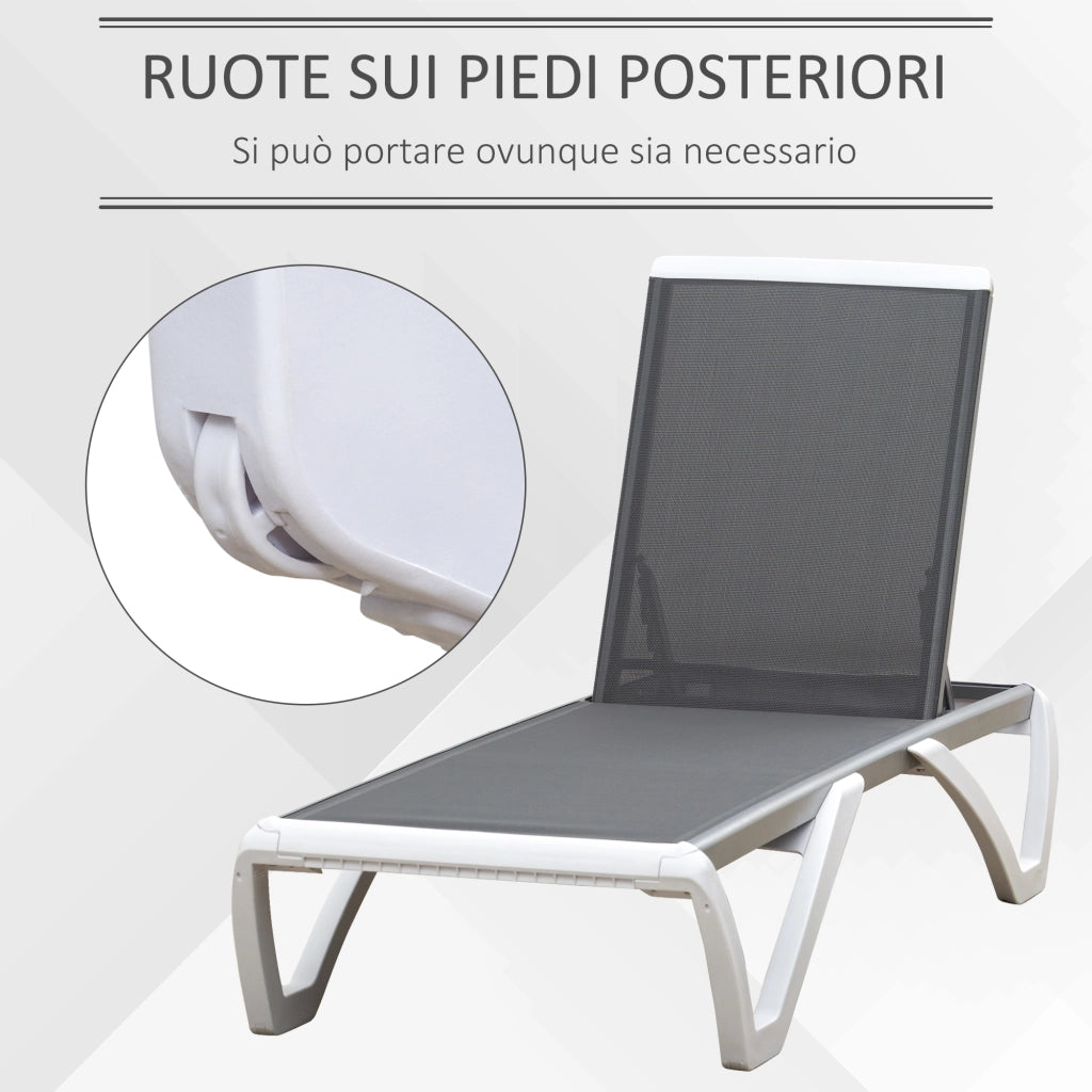 Lettino Prendisole con Schienale Reclinabile e Rotelle ¨C Zephmum ¨C Grigio e Bianco 195x67.5x33