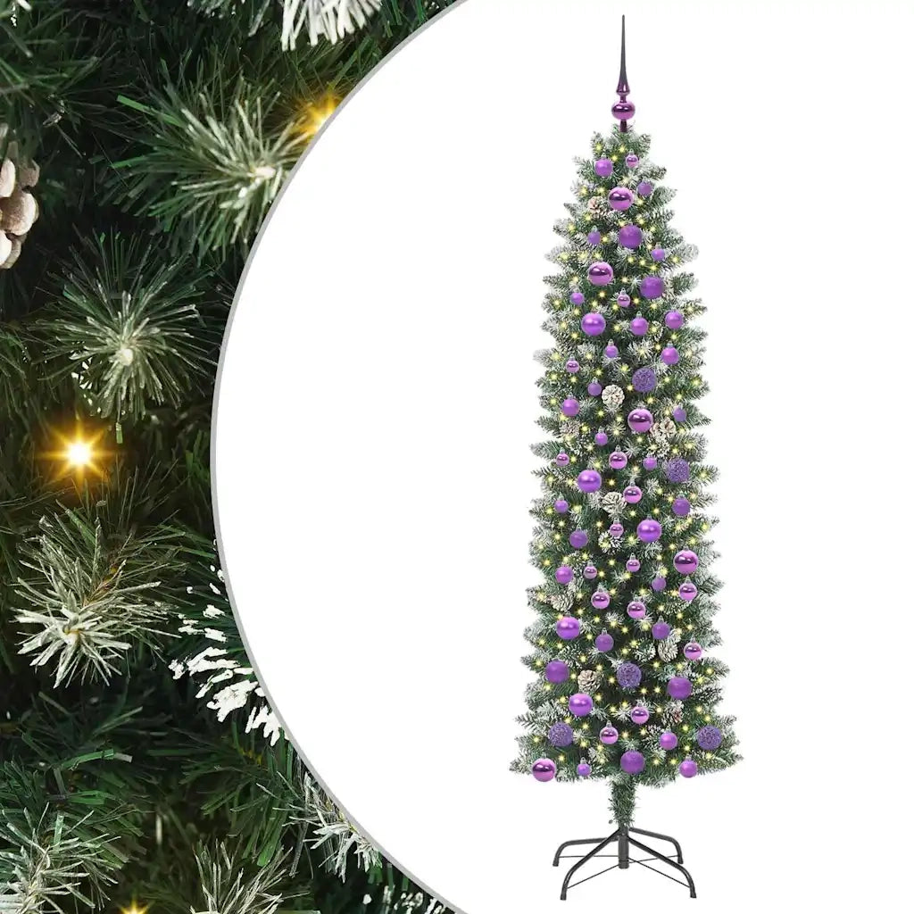 Albero di Natale Artificiale Sottile Verde e Bianco 180 cm 3395299