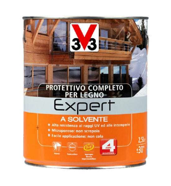 V33 Protettivo Completo Expert Vernice Solvente per Legno Finestre Infissi Travi Formato: 0,75 Lt, Colore: Noce Antico