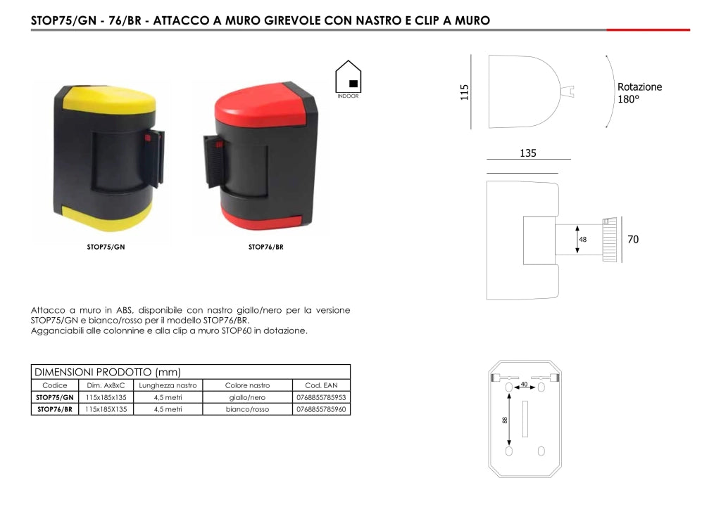 Nastro a muro segnapercorso girevole 4.5 metri - Rosso nastro bianco rosso