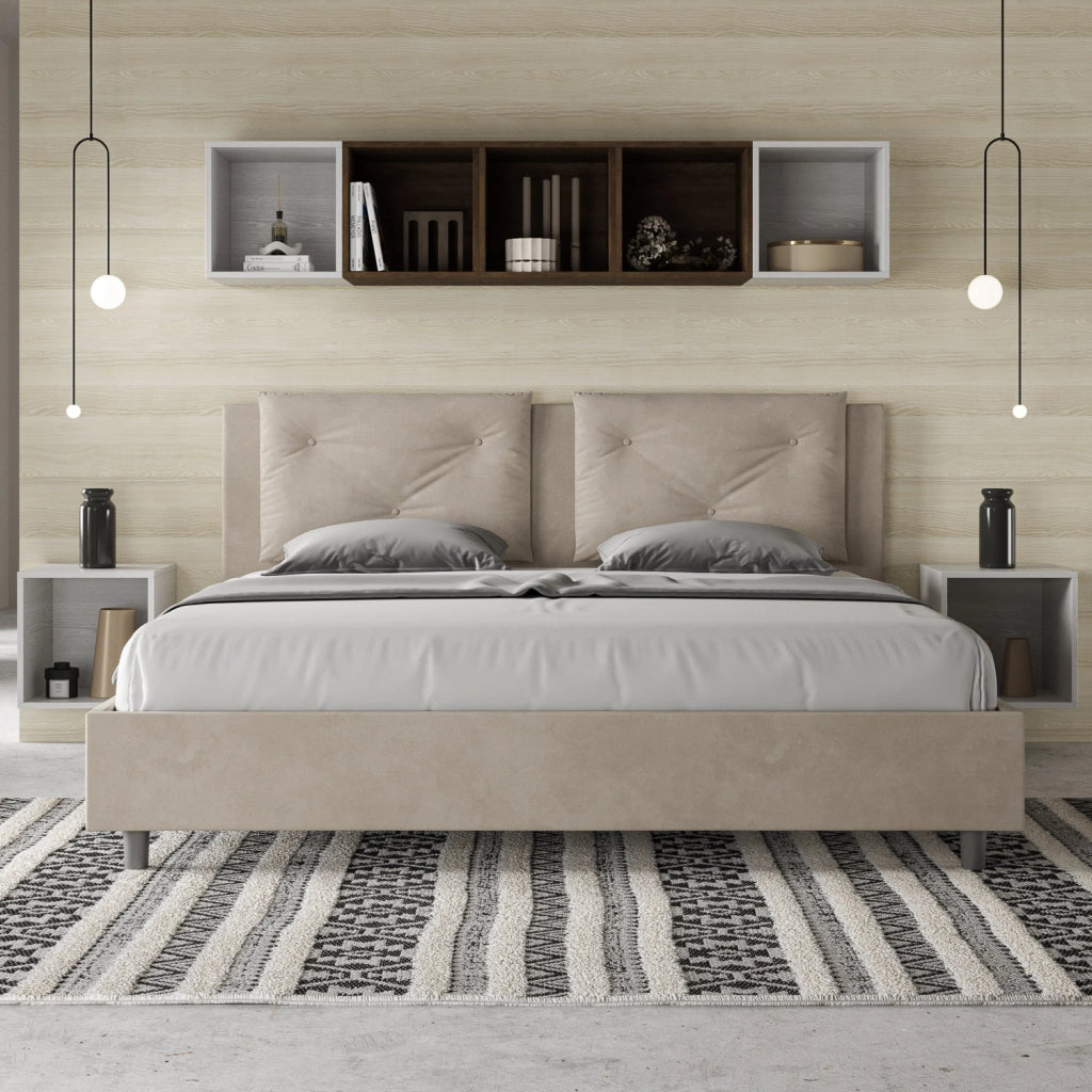 BS COM Letto contenitore imbottito 180x210 microfibra sabbia
