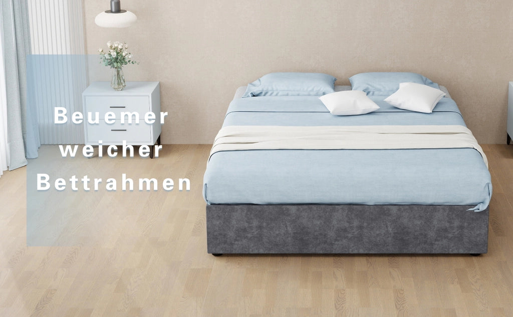 DESMIU Lit contenitore 140 × 200 cm 2 posti con LED e schienale regolabile, senza materasso, in tessuto, grigio