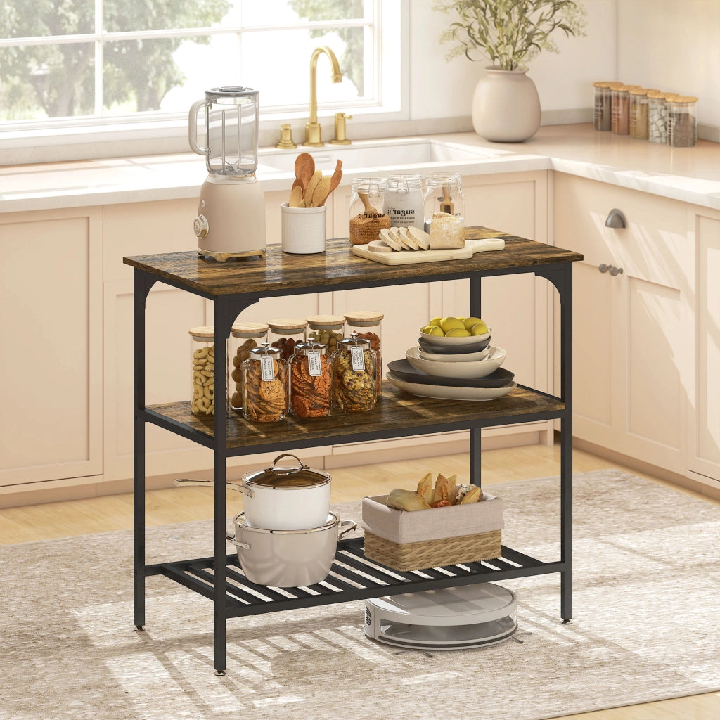Scaffale da Cucina Rustico a 3 Ripiani ¨C Minimal ¨C Marrone e Nero
