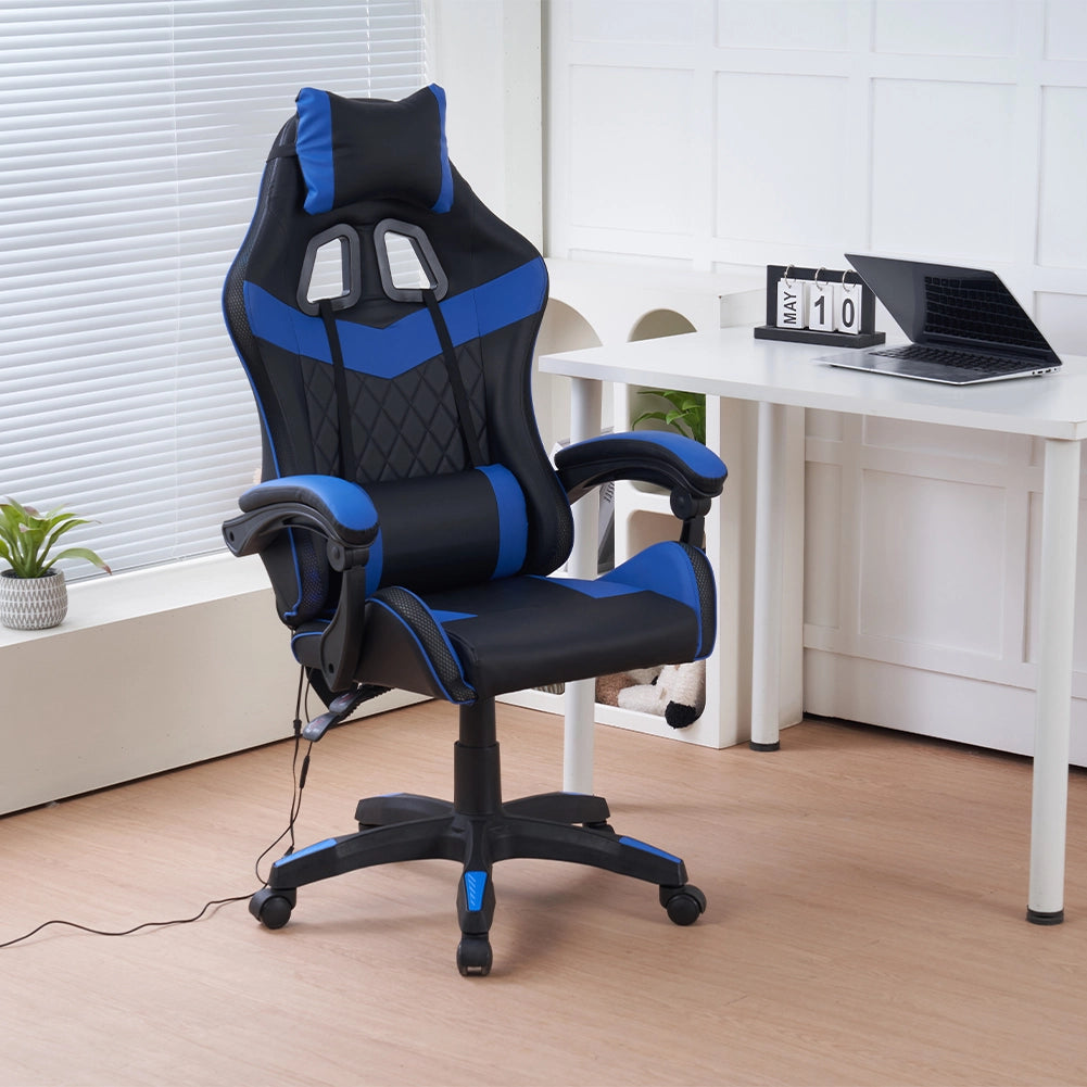 Sedia da Gaming con Led RGB Altezza Regolabile 106-116 cm in Pelle PU Blu e Nero