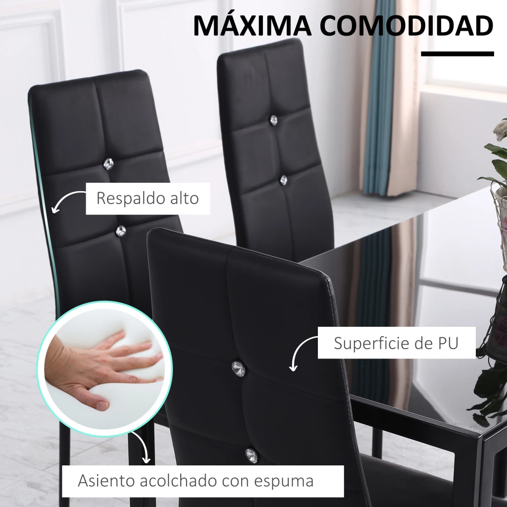 Set 6 Sedie da Pranzo Imbottite ¨C Xylo ¨C Schienale Alto PU Nero Gambe Acciaio Design Moderno