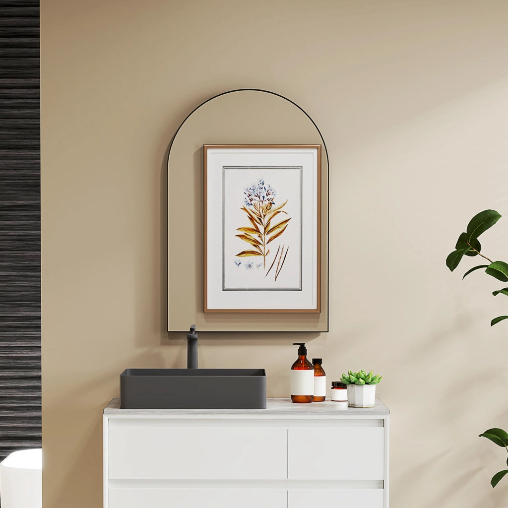 Specchio da parete con cornice in alluminio per bagno ¨C zephmum ¨C 60x90 cm nero