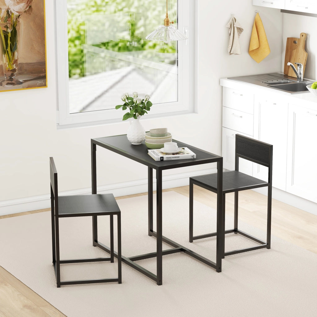 Tavolo da pranzo allungabile con 2 sedie ¨C zephmum ¨C nero, metallo