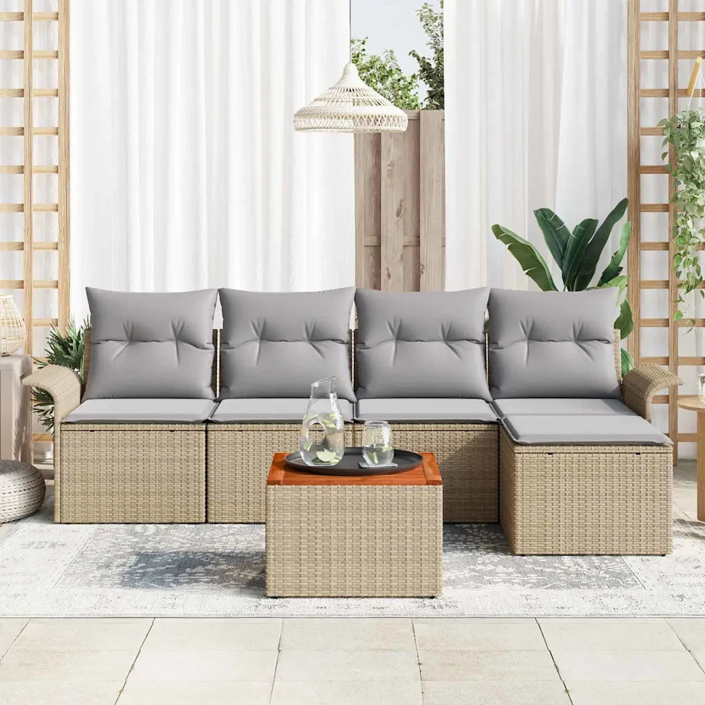 Set Divano da Giardino con cuscino 6 pcs Beige polyrattan