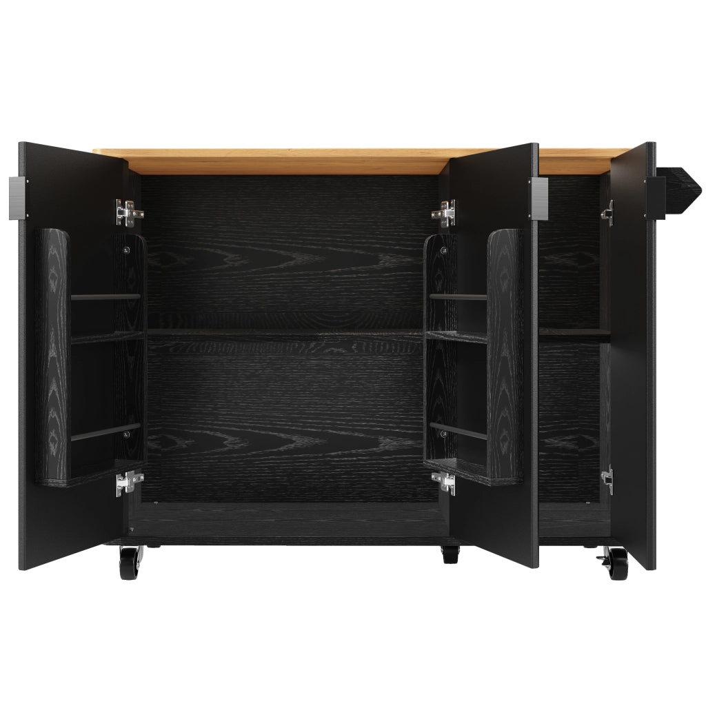 OKWISH Carrello da cucina con 3 ante, piano ribaltabile, ripiani regolabili, portaasciugamani e ruote, nero