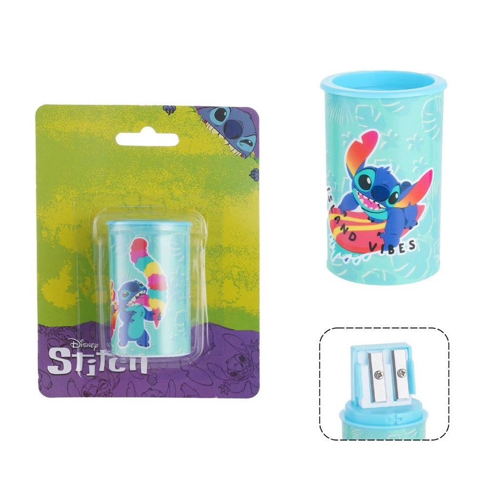 Trade Shop - Temperamatite Rotondo A 2 Fori Stitch Con Serbatoio Per Scuola Casa Bambini 961242 -