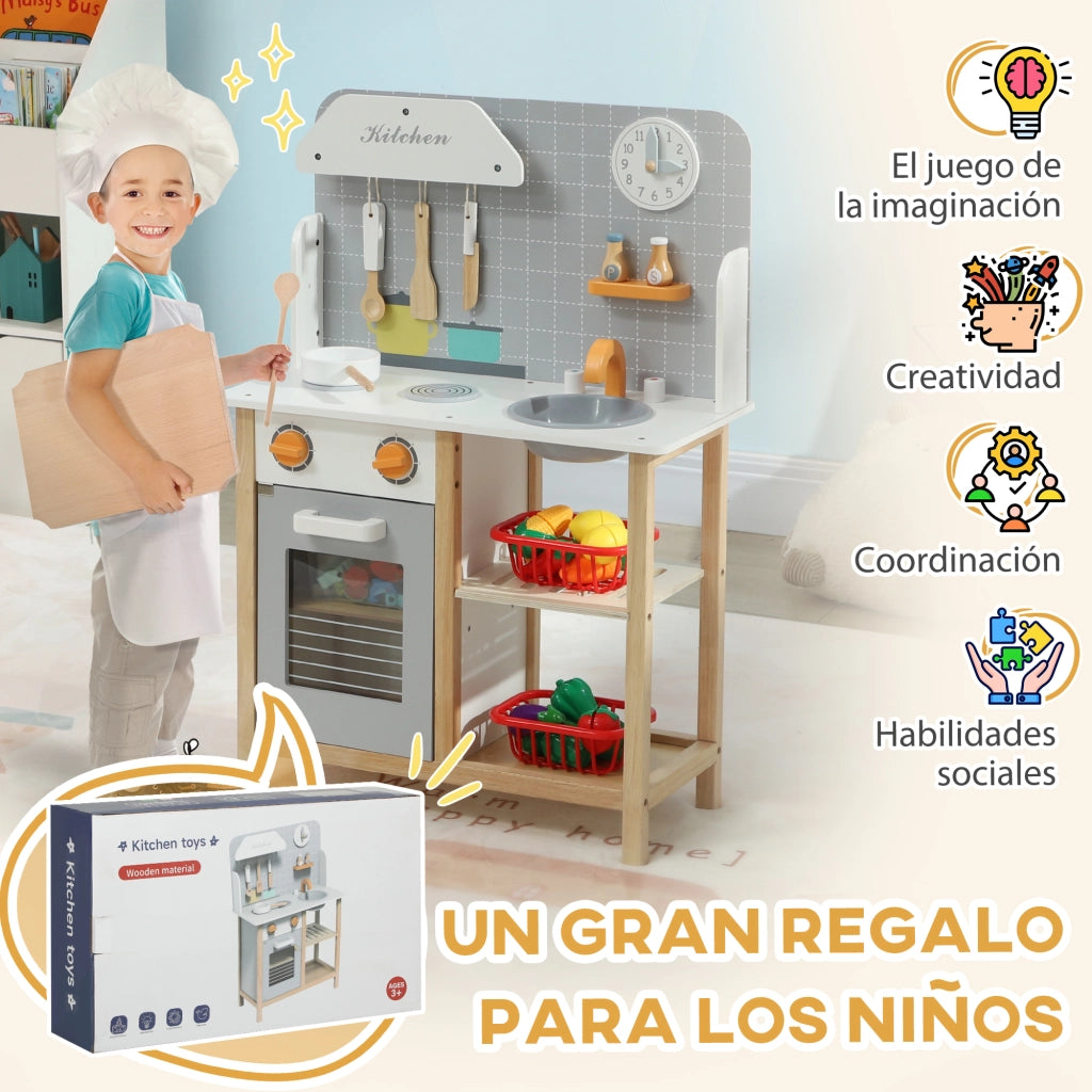 Casetta Gioco Cucina Bambini con Accessori ¨C Minimal ¨C Legno Grigio