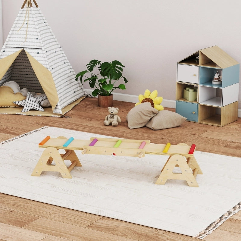 Altalena 2 in 1 per bambini, trave di equilibrio in legno, altalena a dondolo per giardino, tavola di equilibrio 133 x 38 x 24 cm