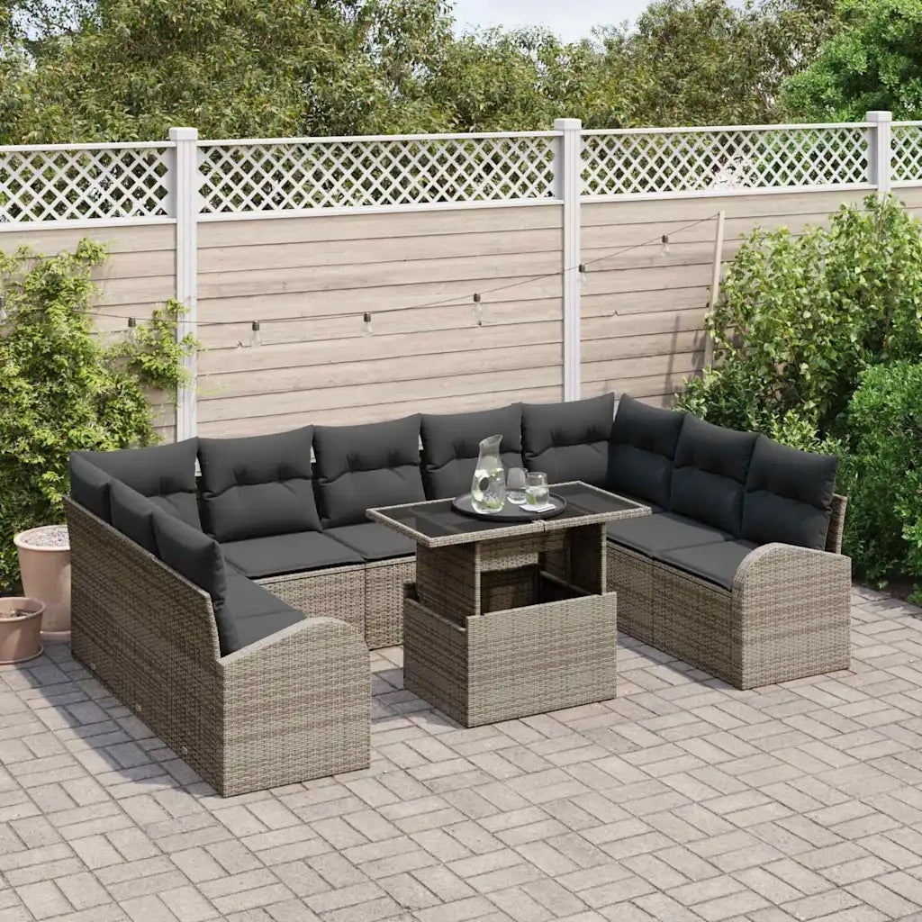 Set Divano da Giardino con cuscino 10 pcs Grigio polyrattan 3348705