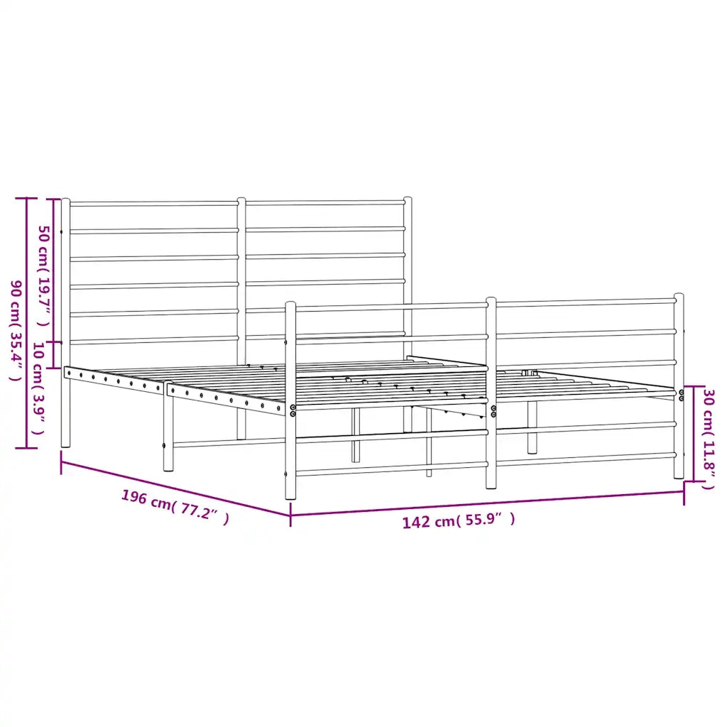 Letto matrimoniale | Letto per adulti | Giroletto con Testiera e Pediera Metallo Nero 135x190 cm