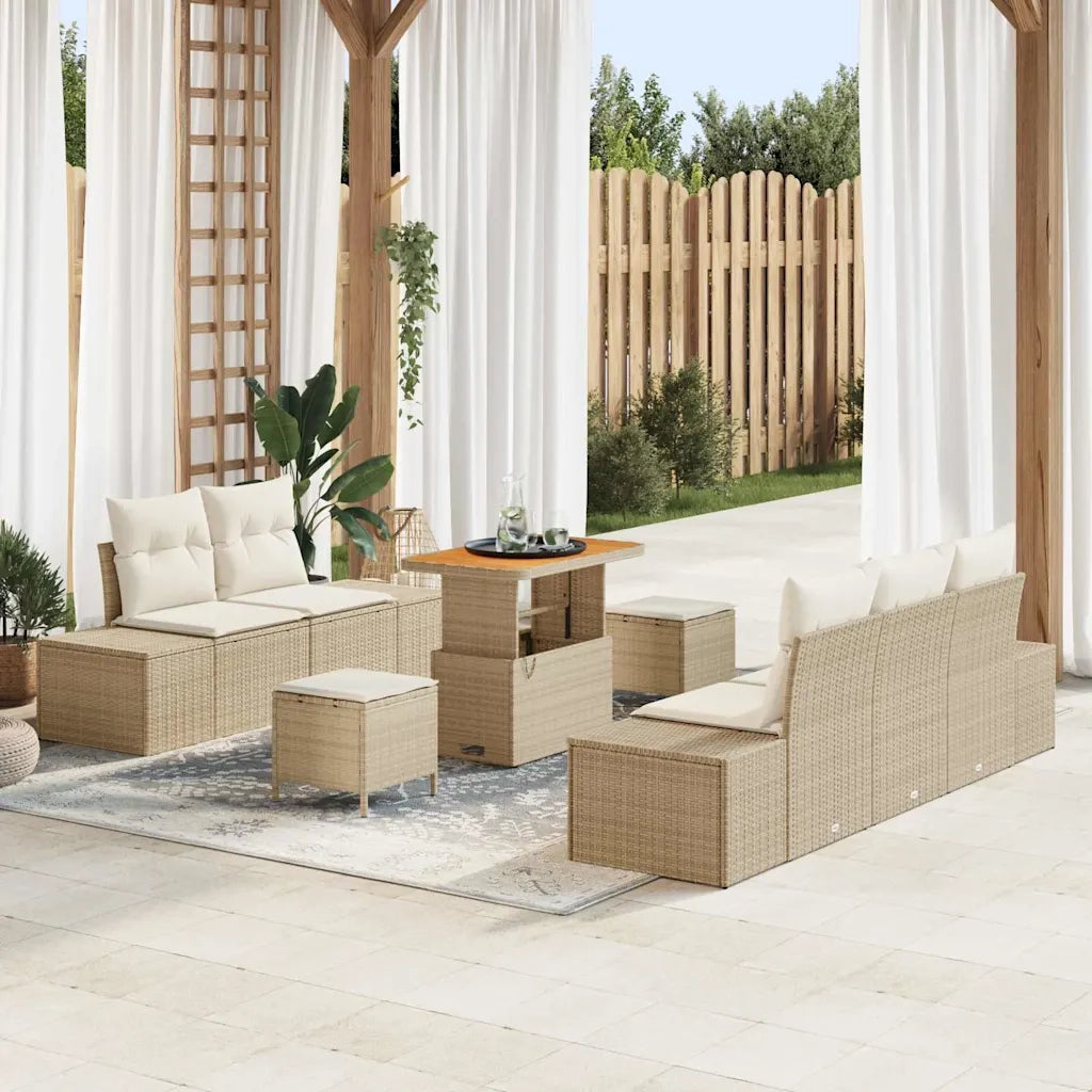 Set Divano da Giardino con cuscino 8 pcs Beige Poly Rattan