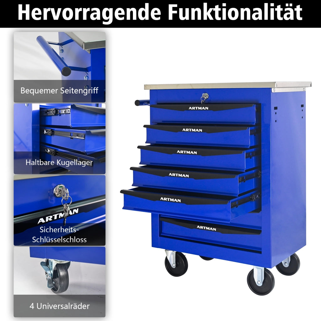 Carrello da officina multifunzionale a 7 cassetti con ruote, porta attrezzi su rulli metallici, per garage, officina, magazzino e centro riparazioni ¨C