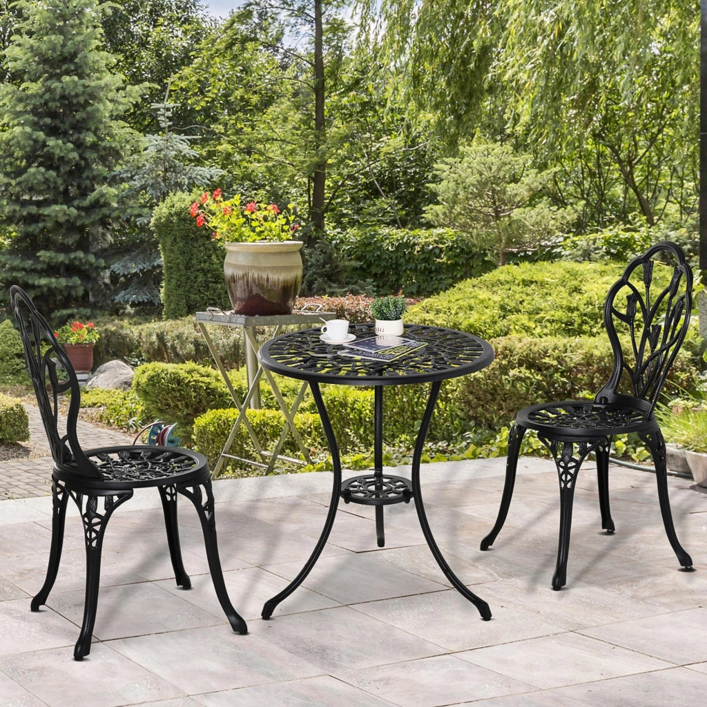 Set da Giardino 3 Pezzi ¨C Zephmum ¨C Nero, Alluminio, Sedie 42.5x47.5x89 cm e Tavolino ?60x67 cm