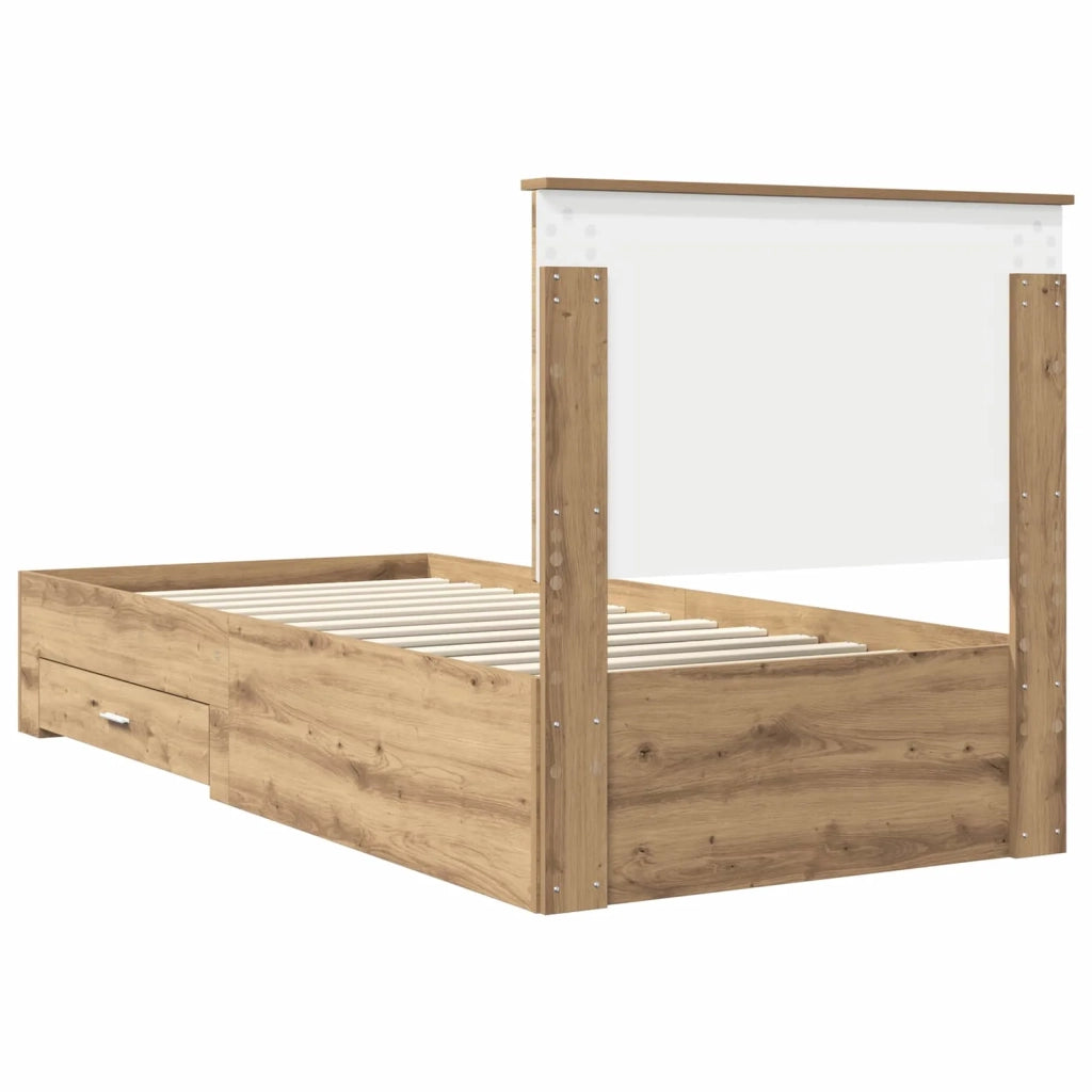 Letto singolo | Letto per adulti | Struttura del letto con testiera Rovere artigianale 90 x 190 cm