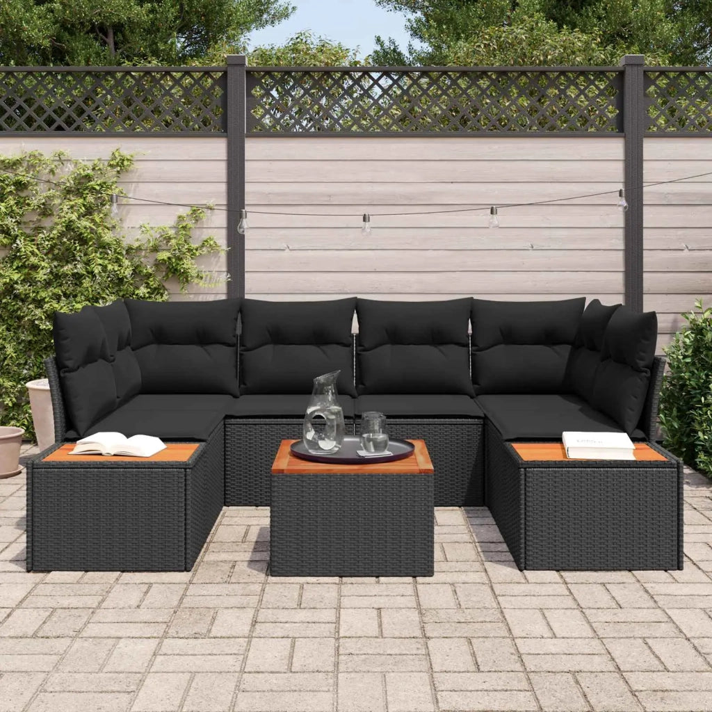 Set Divano da Giardino con cuscino 6 pcs Nero Poly Rattan