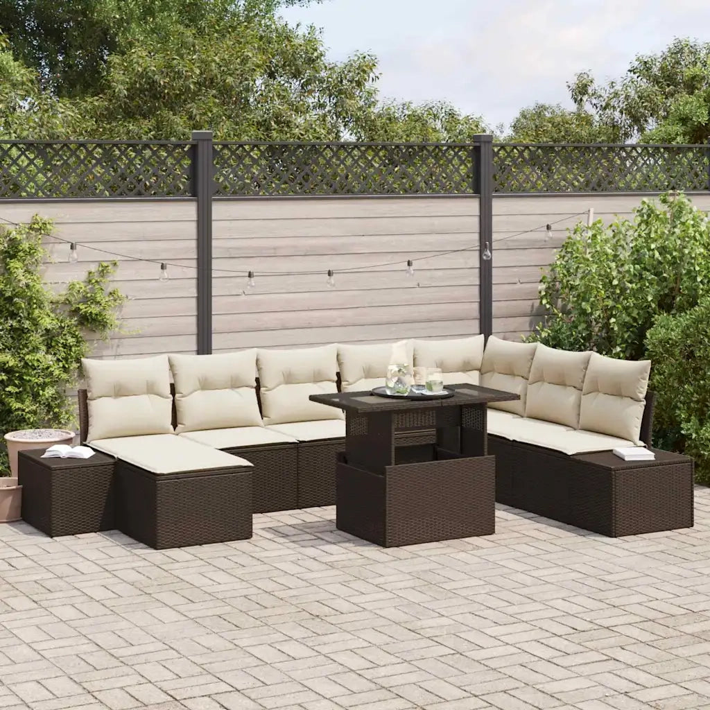 Set Divano da Giardino 9 pcs Marrone Poly Rattan 3357971