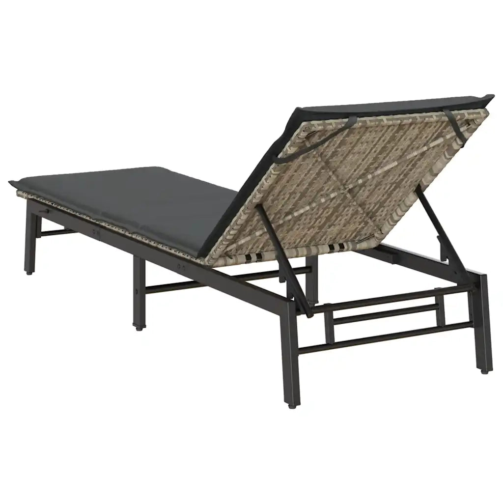 Lettino Prendisole | Sdraio da giardino | Lettino da sole con Cuscino Grigio Chiaro in Polyrattan