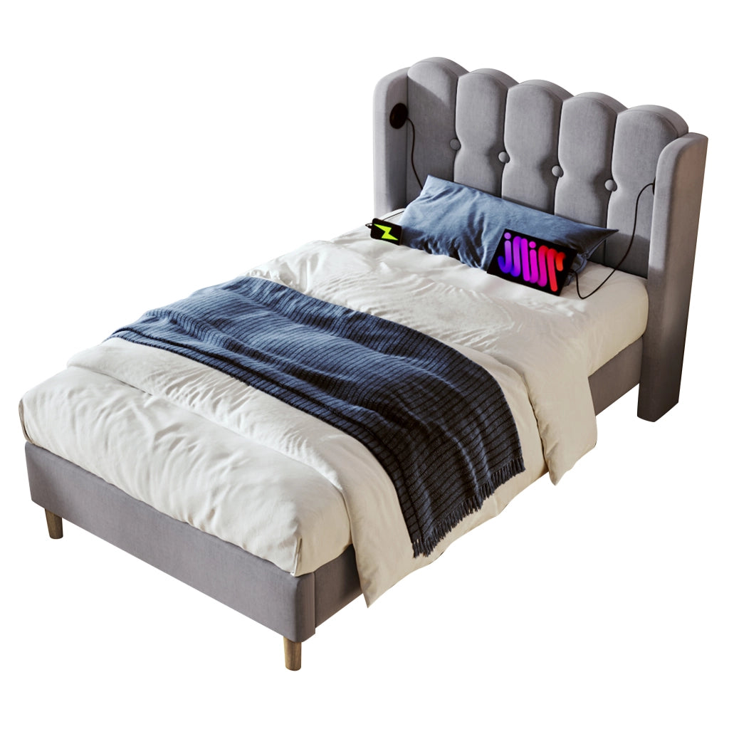 letto imbottito lino grigio 90 x 200 cm