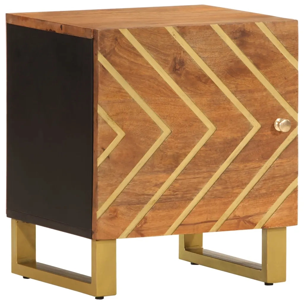 Comodino Marrone e Nero in Legno Massello di Mango 356779
