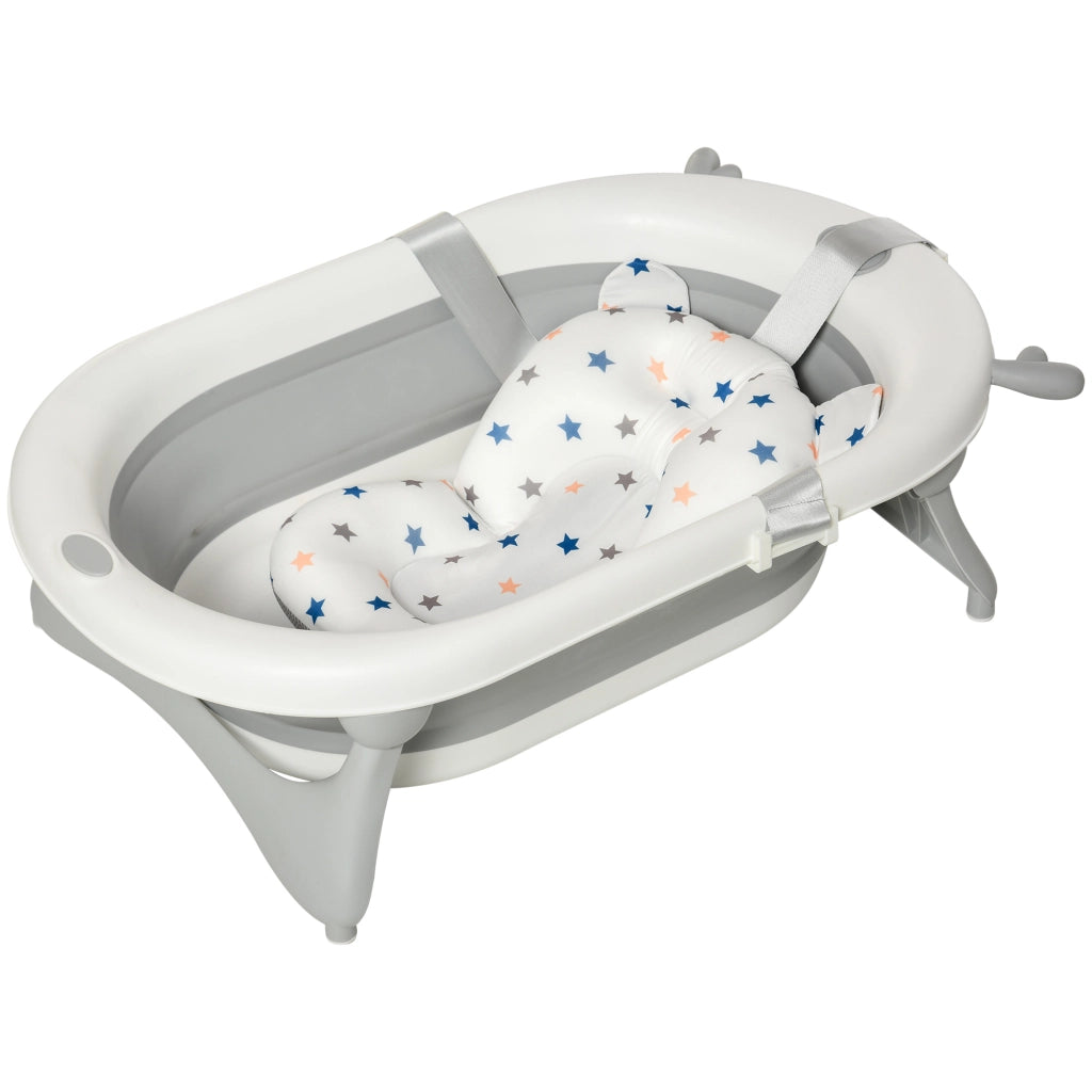 Vaschetta Bagnetto Pieghevole per Bambini 0-3 Anni con Indicatore di Temperatura e Cuscino, 81.5x50.5x23.5cm, Bianco