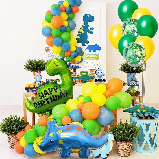 Decorazione di Compleanno per Bambini - Set di Ballooni e Bandiera - Tema Giungla - Verde/Giallo
