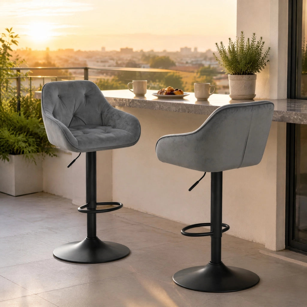 SGABELLO BAR Set da 2 pezzi 62,5-84 cm Samt Grigio Scuro