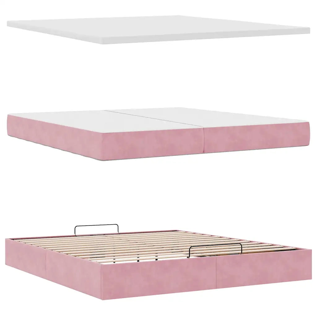 Struttura Letto Pouf con Materassi Rosa 200x200 cm Velluto 3314491