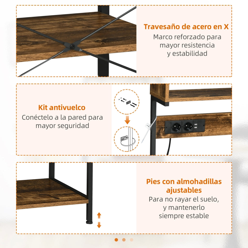 Mensola per microonde con 2 prese USB e 5 ganci ¨C zephmum ¨C 60x42x153 cm marrone