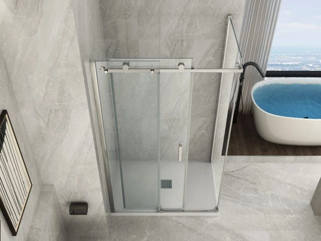 Box Doccia in Cristallo 8 MM Due Lati Fisso piu' Porta Scorrevole - Misura: 70 x 120 x h195