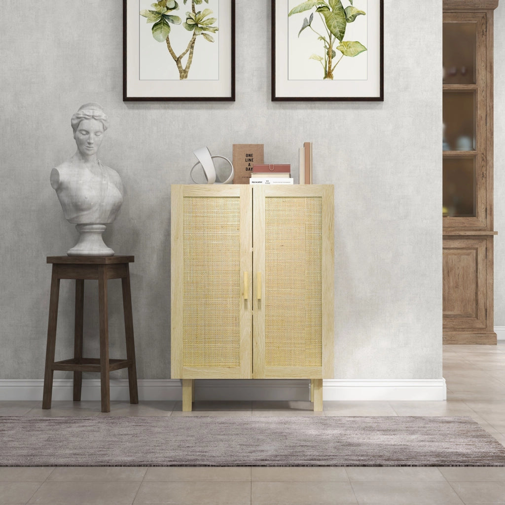 Credenza Boho con Ante a Griglia e Ripiani Regolabili ¨C Xylo ¨C Legno Naturale 73x41x102 cm