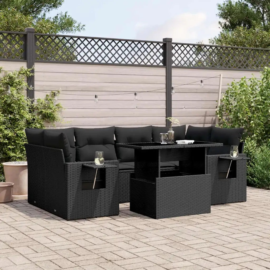 Set Divani da Giardino con Cuscini 7pz Nero Polyrattan 3267755