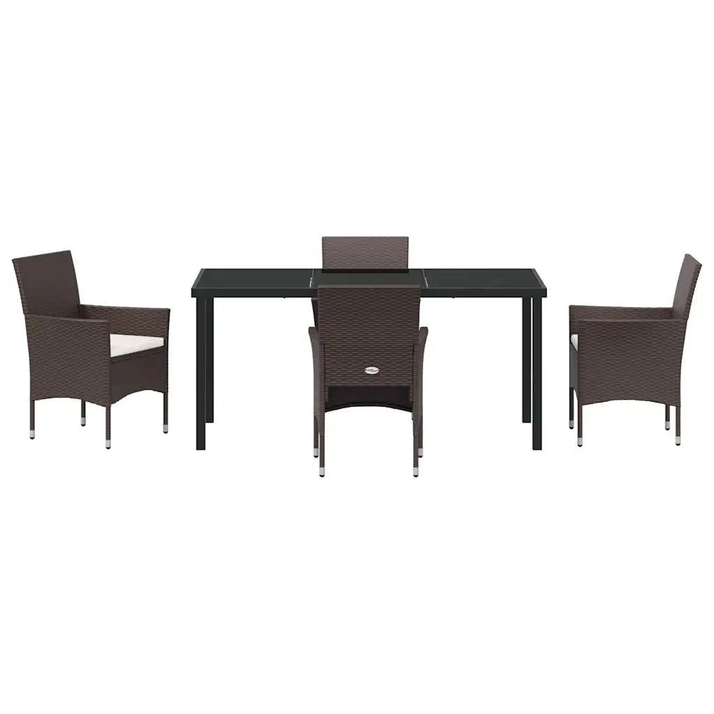 Set da Pranzo per Giardino con cuscino 5 pcs Marrone polyrattan