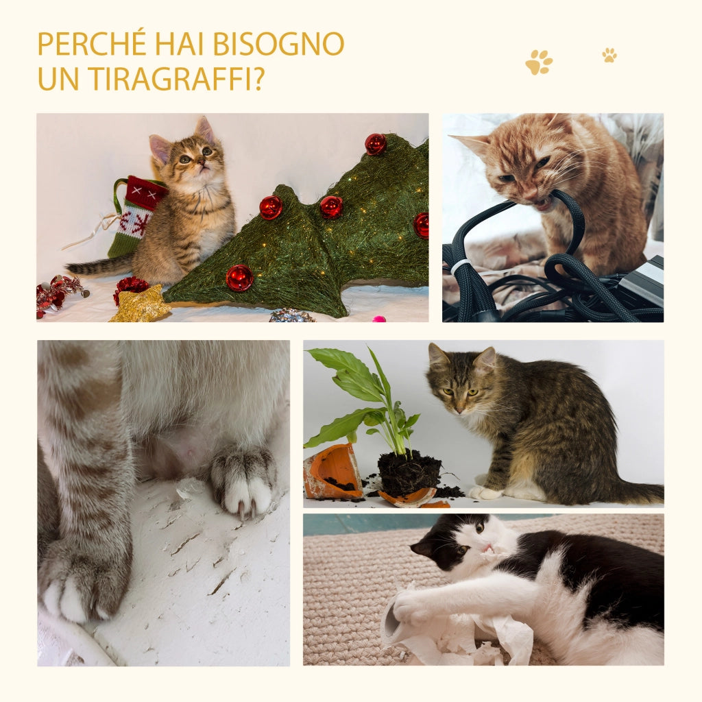 Casetta per Gatti con Pali Tiragraffi in Sisal, Cuscini Lavabili e Pallina ¨C zephmum ¨C Quercia 35x35x81cm