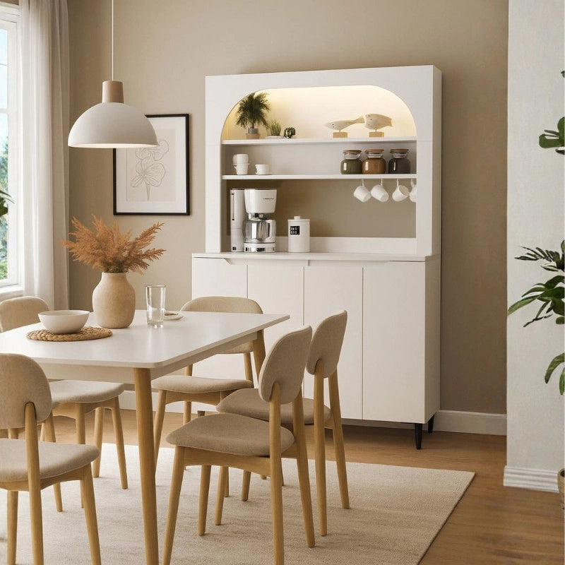 Mobile multiuso Melinta con 4 ante e mensole a giorno colore bianco