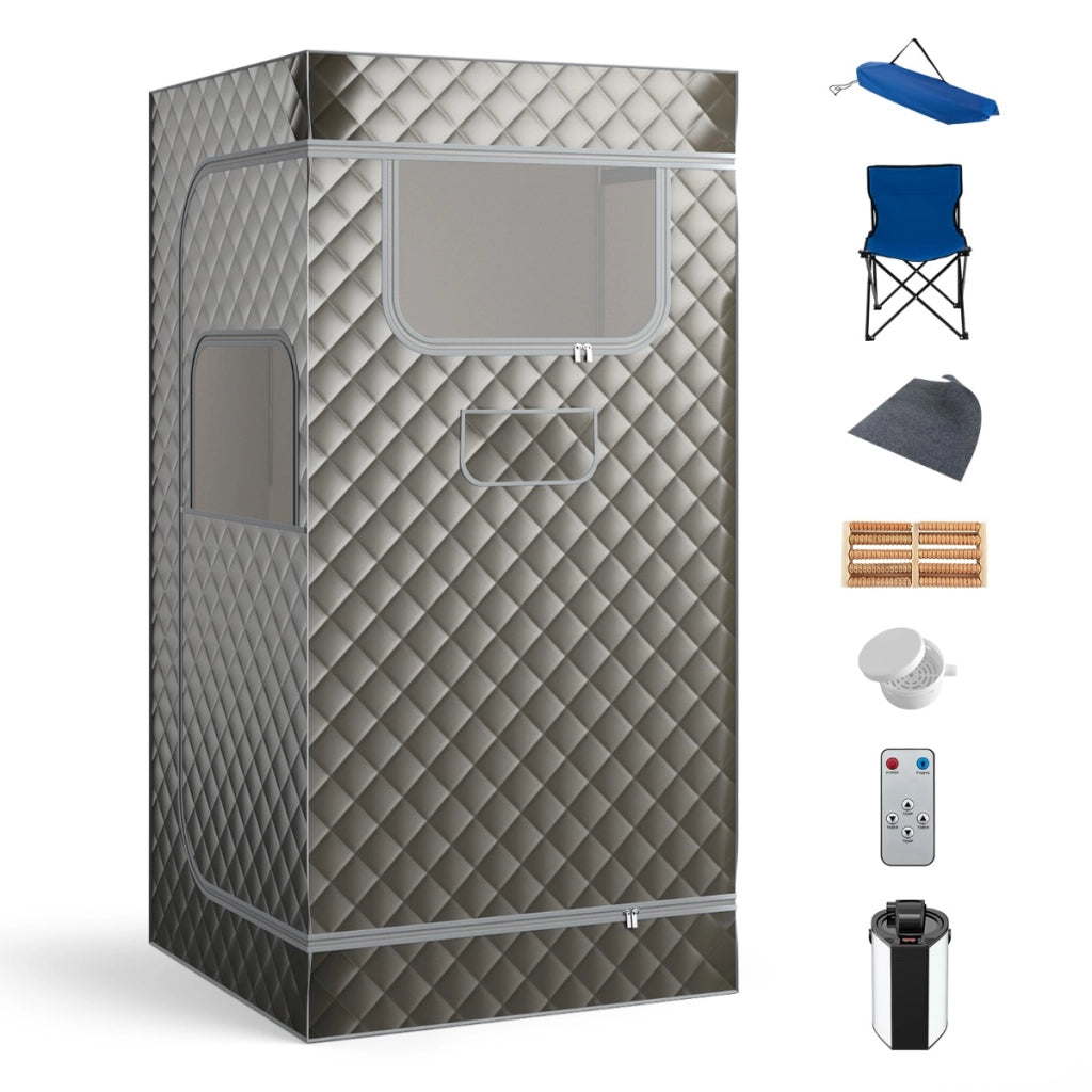 Sauna portatile a vapore per casa con generatore di vapore da 3L telecomando-Box sauna completo 1 posto Grigio