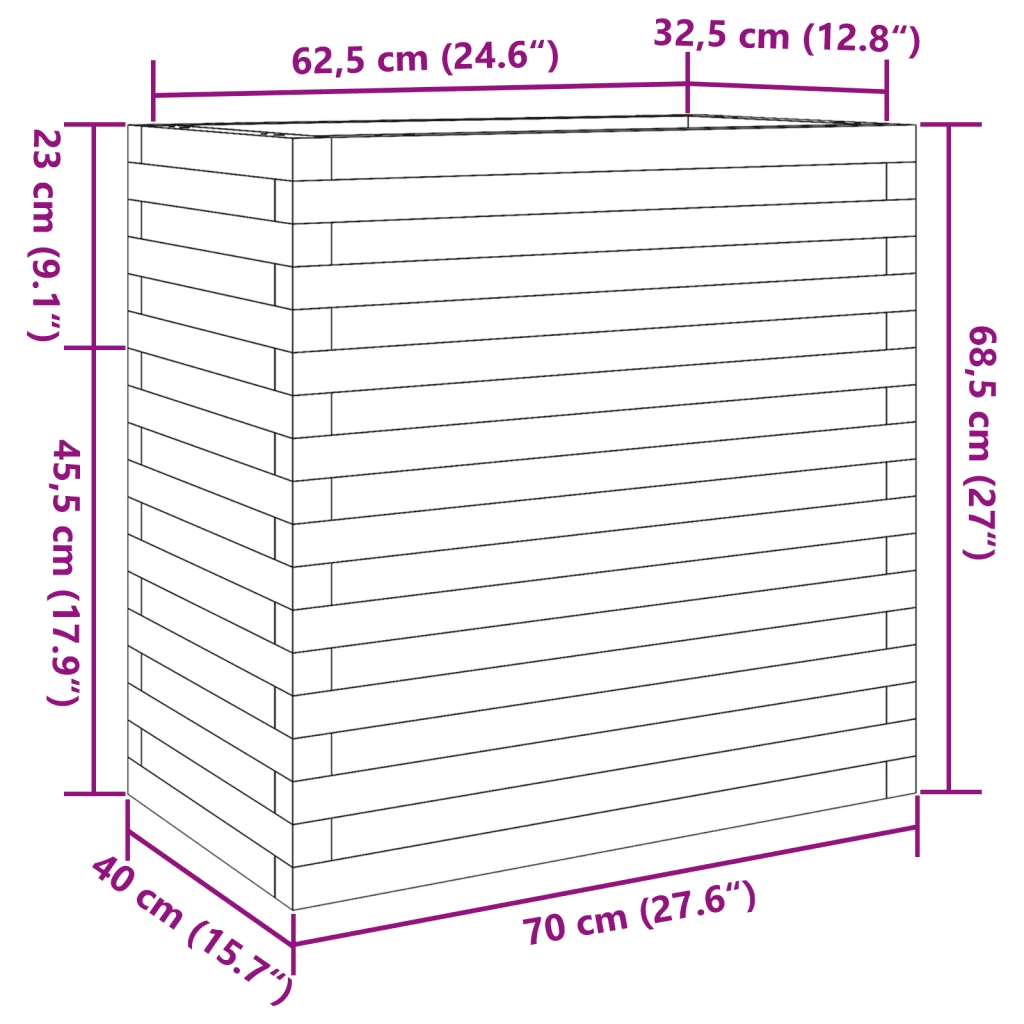 Fioriera Giardino Marrone Cera 70x40x68,5cm Legno Massello Pino 3282486