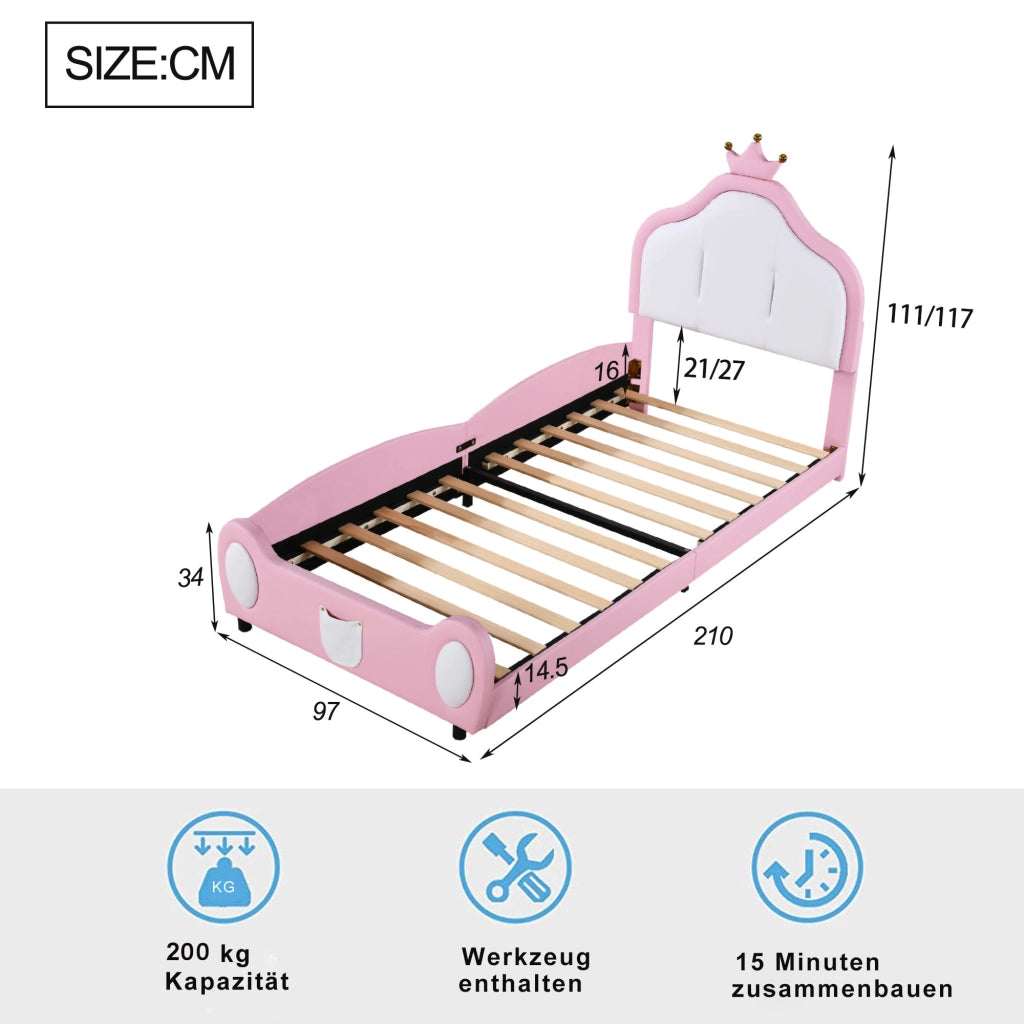 letto imbottito ecopelle rosa 90 x 200 cm