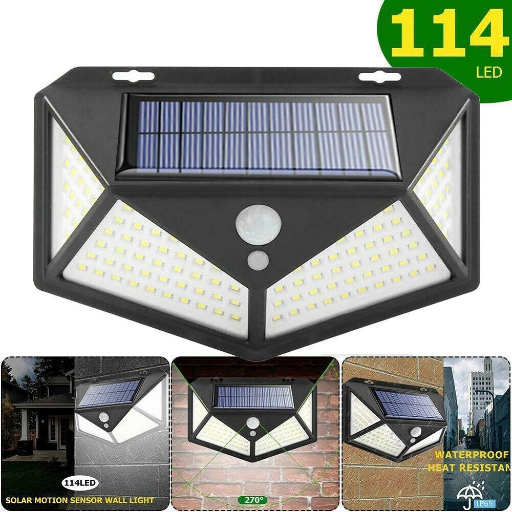 Trade Shop - Faro 114 Led Con Pannello Solare E Sensore Di Movimento Faretto Crepuscolare -